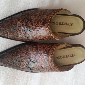 Stetson Brown and Teal Embroidered Mules